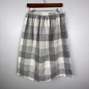 Vtg E.H. Woods Skirt 16 Gray Plaid Wool Blend Lined Midi Cottagecore Prairie